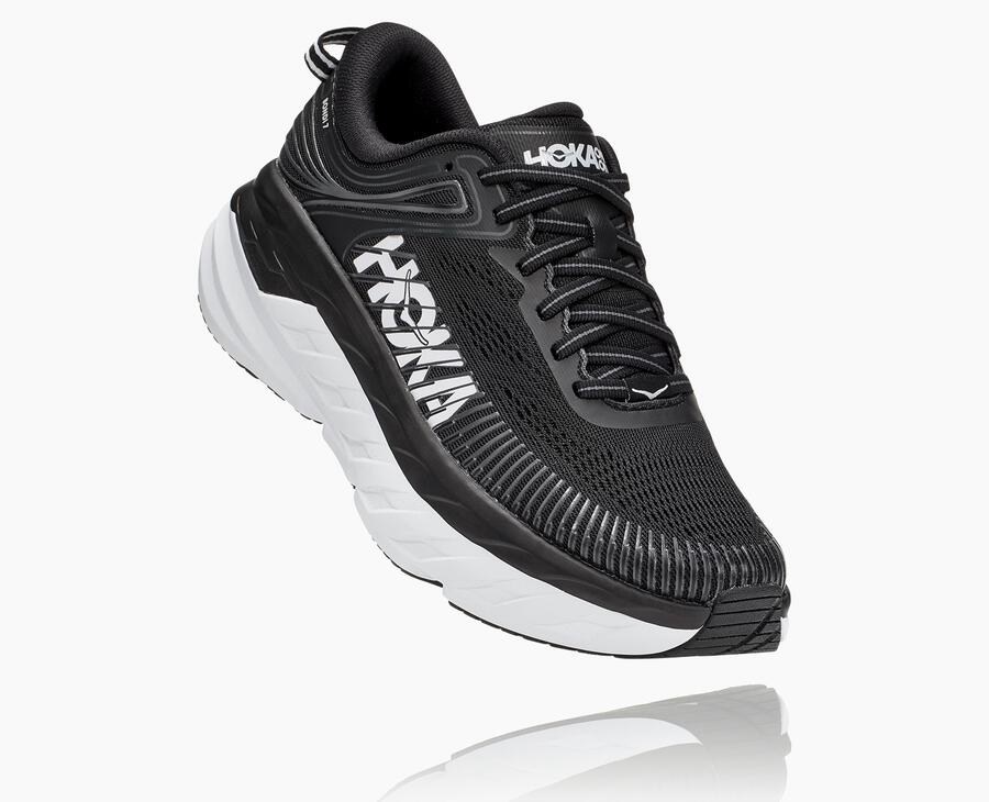 Hoka Womens Running Shoes NZ - Hoka Bondi 7 Black/White (EWY457203)